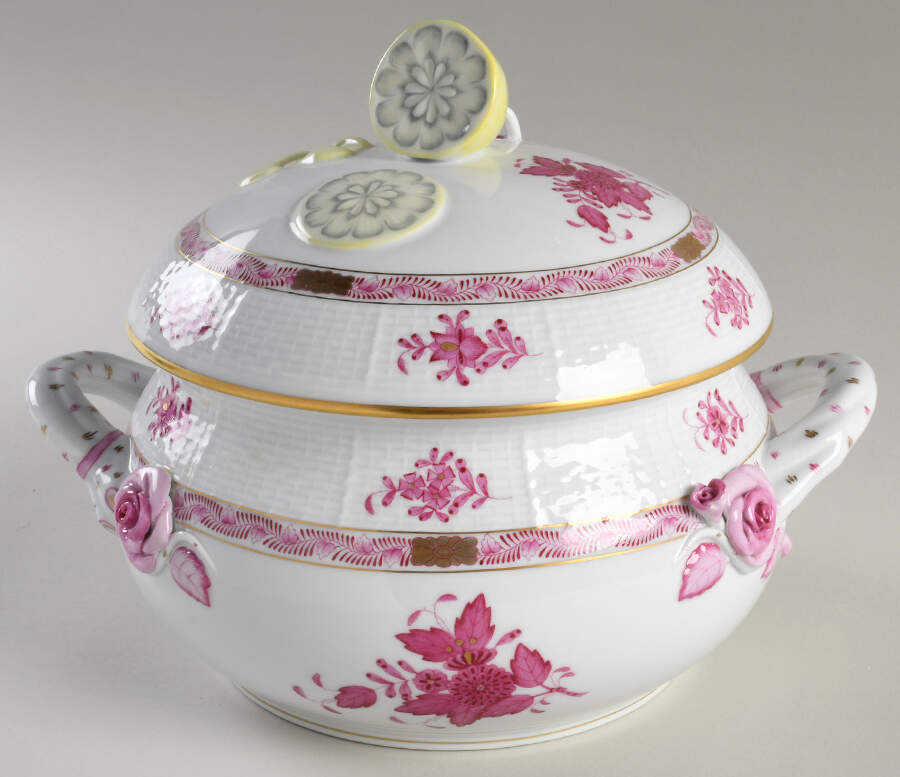 Chinese Bouquet Raspberry (AP) Bean Pot & Lid by Herend-1