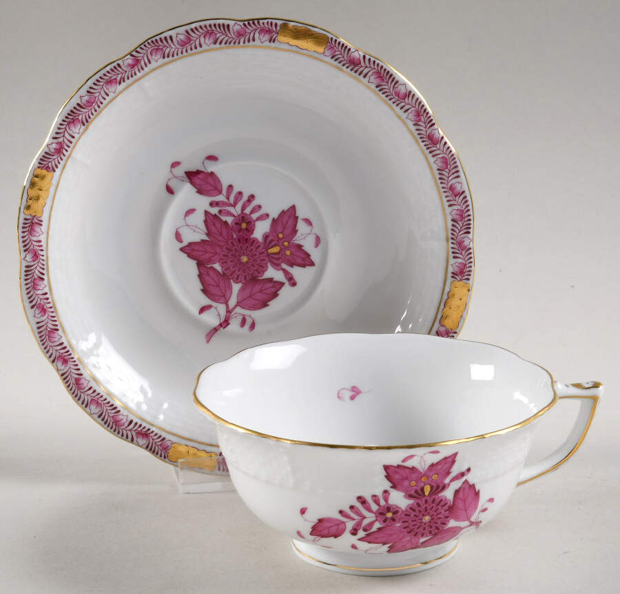 Chinese Bouquet Raspberry (AP) Footed Cup & Saucer Set by Herend-1