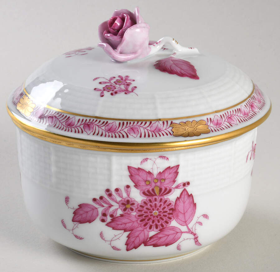 Chinese Bouquet Raspberry (AP) Sugar Bowl & Lid by Herend-1