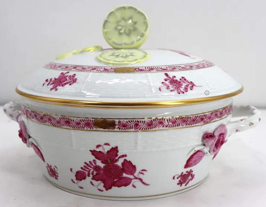 Chinese Bouquet Raspberry (AP) Round Covered Vegetable by Herend-1