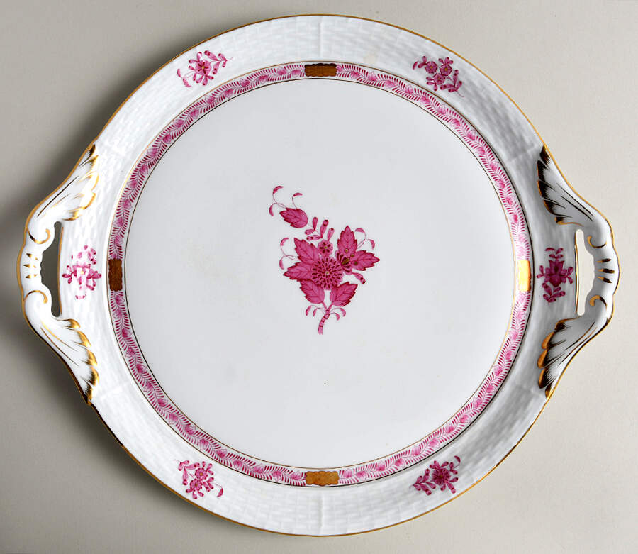 Chinese Bouquet Raspberry (AP) 11" Round Tray w/Handles by Herend-1