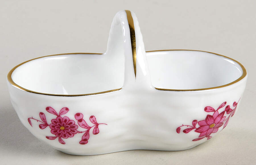 Chinese Bouquet Raspberry (AP) Basket Shaped Individual Salt Dip by Herend-1