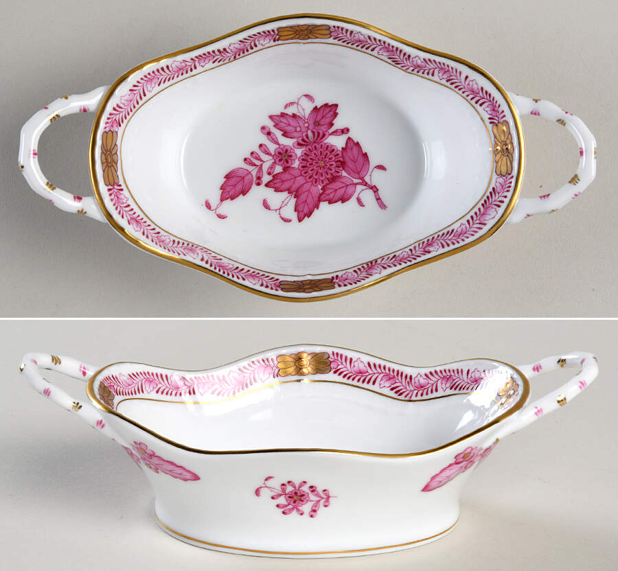 Chinese Bouquet Raspberry (AP) 4" Oval Basket with Handles by Herend-1