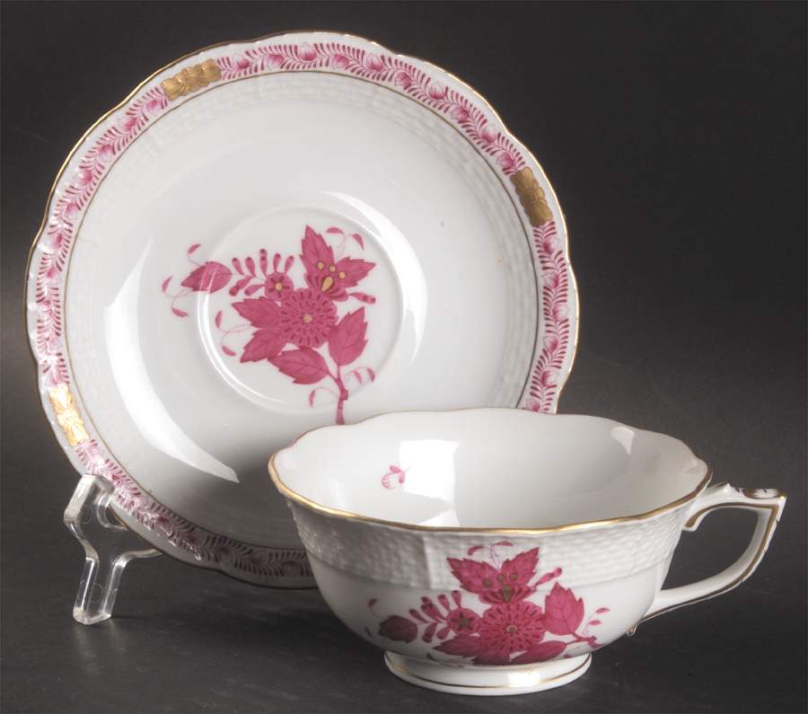 Chinese Bouquet Raspberry (AP) Footed Cup & Saucer Set by Herend-1