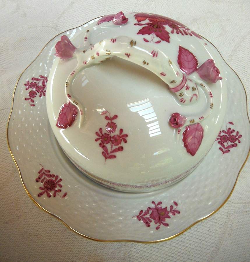 Chinese Bouquet Raspberry (AP) Round Cheese Dish & Lid by Herend-1