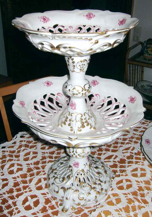 Chinese Bouquet Raspberry (AP) 2-Tier Serving Tray by Herend-1
