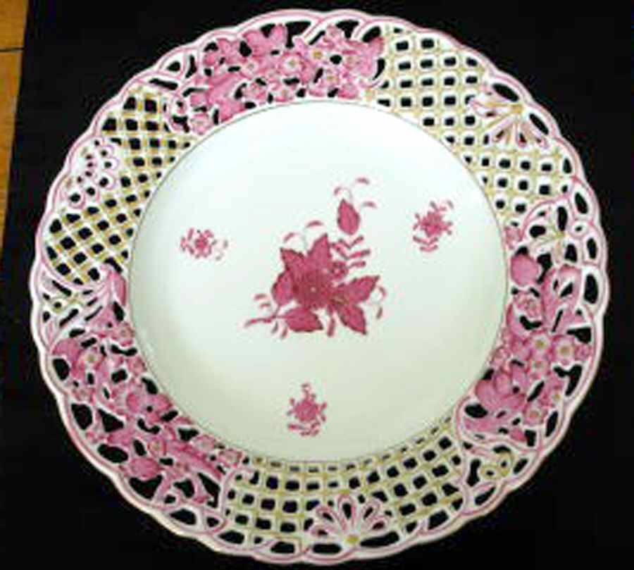 Chinese Bouquet Raspberry (AP) 9" Pierced Plate by Herend-1