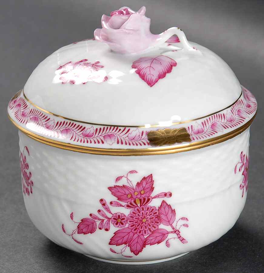 Chinese Bouquet Raspberry (AP) Sugar Bowl & Lid by Herend-1