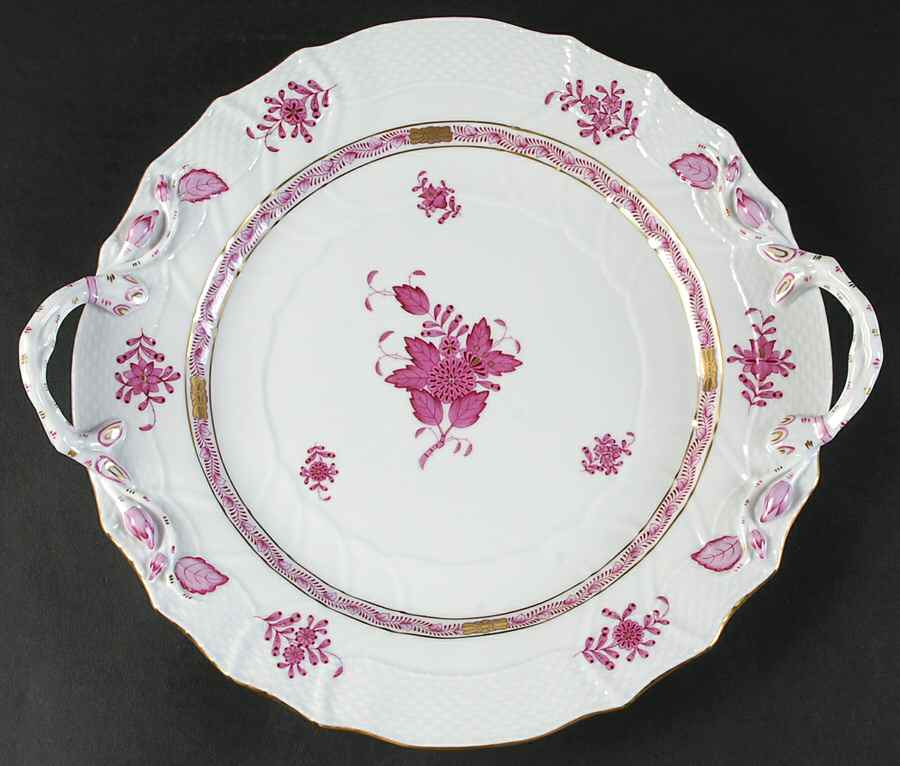 Chinese Bouquet Raspberry (AP) 12" Handled Chop Plate (Round Platter) by Herend-1