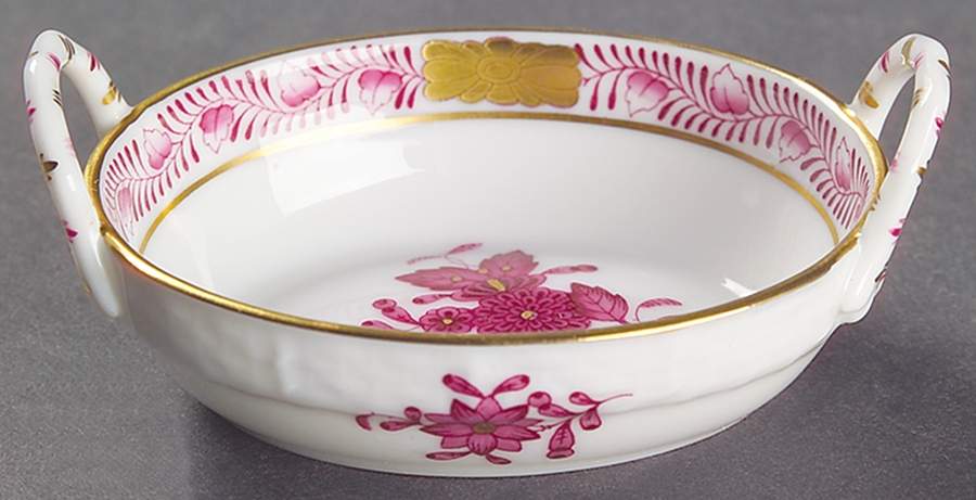 Chinese Bouquet Raspberry (AP) 2" Small Oval Handled Basket by Herend-1