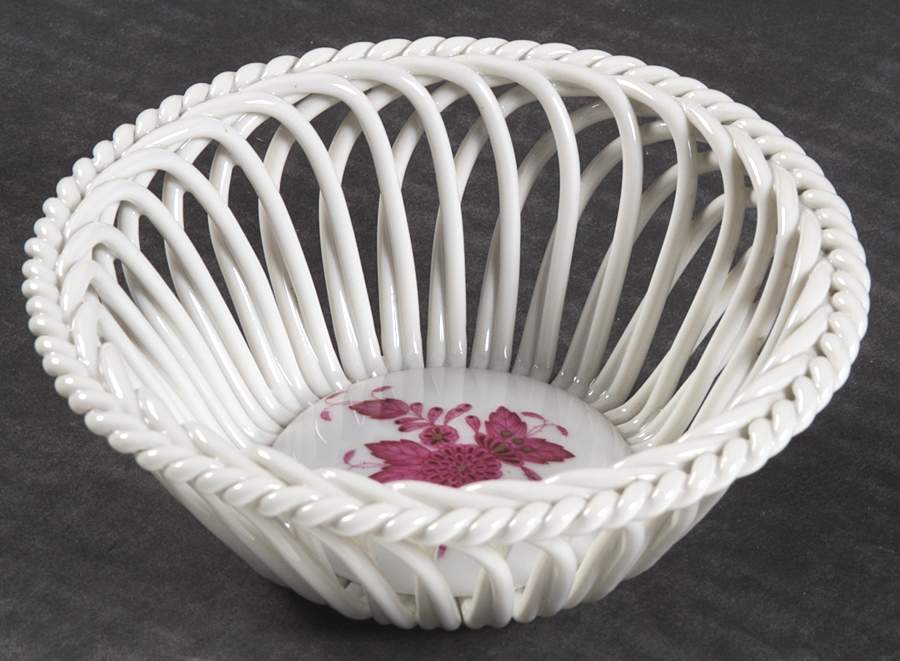 Chinese Bouquet Raspberry (AP) Small Open Weave Basket by Herend-1
