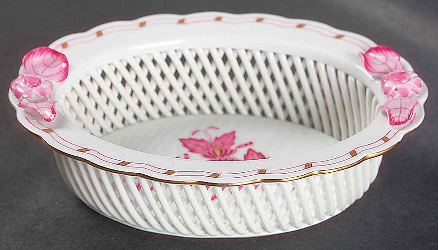 Chinese Bouquet Raspberry (AP) 5" Open Weave Basket by Herend-1