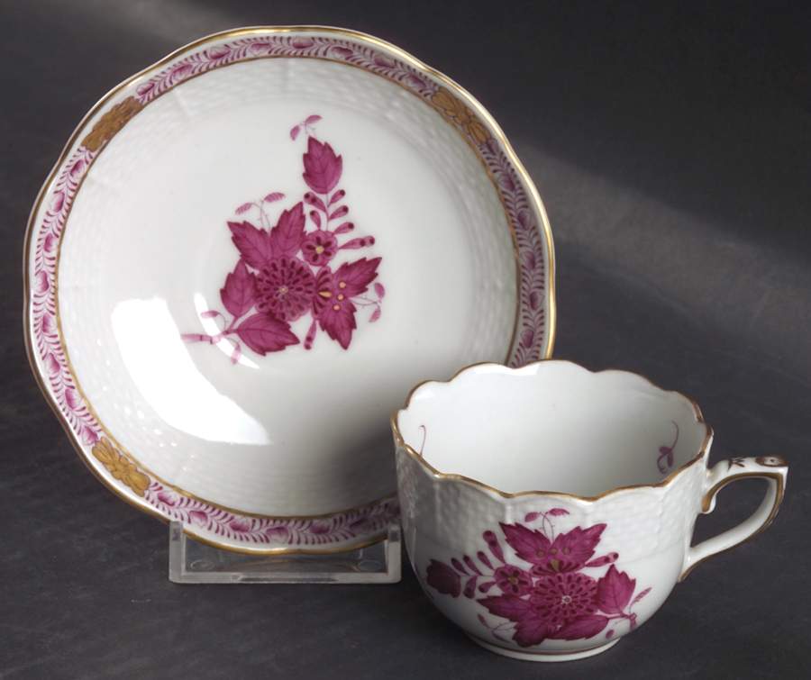 Chinese Bouquet Raspberry (AP) Flat Demitasse Cup & Saucer Set by Herend-1