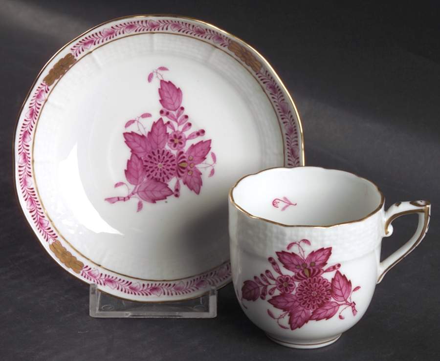 Chinese Bouquet Raspberry (AP) Flat Demitasse Cup & Saucer Set by Herend-1