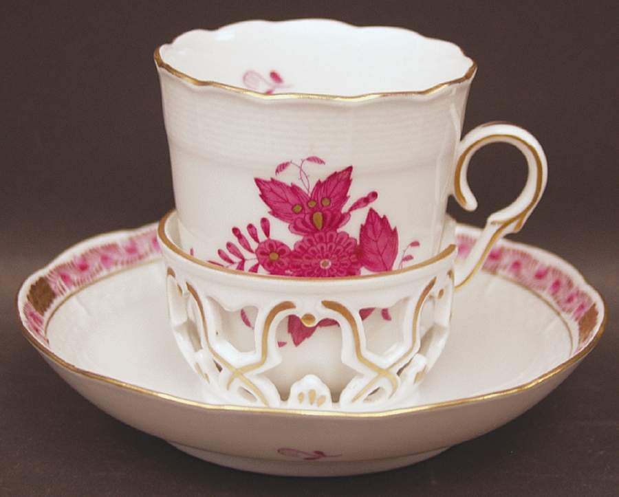 Chinese Bouquet Raspberry (AP) Trembleuse Cup & Saucer Set by Herend-1