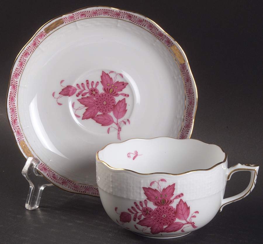 Chinese Bouquet Raspberry (AP) Flat Cup & Saucer Set by Herend-1