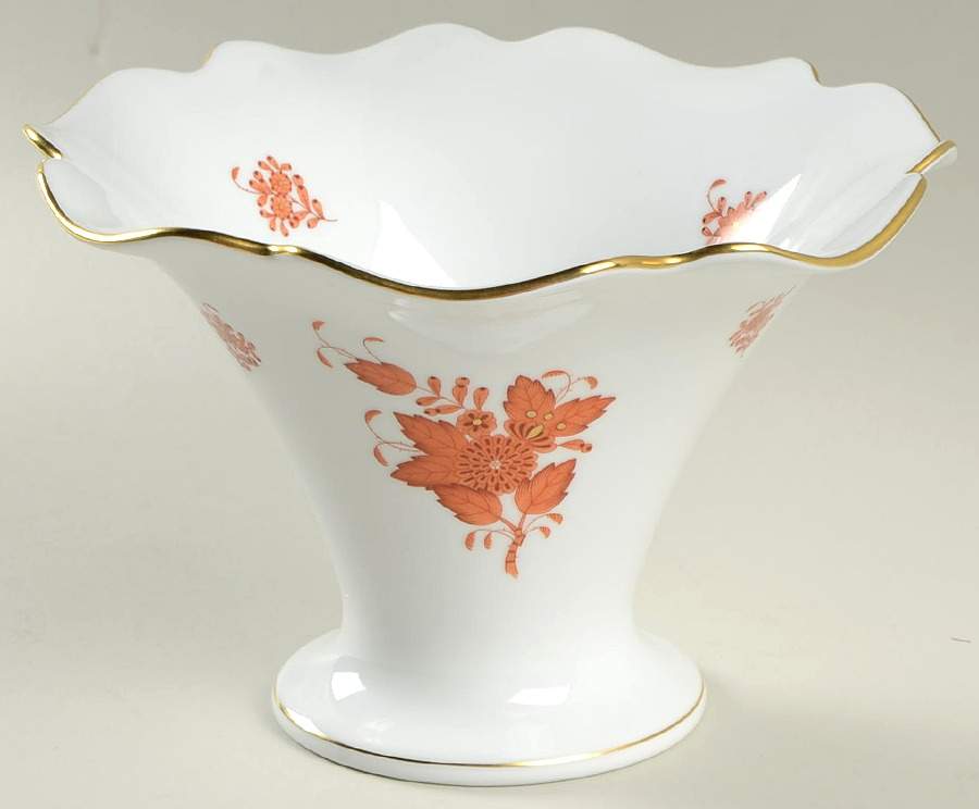 Chinese Bouquet Rust (AOG) 8" Scalloped Vase by Herend-1