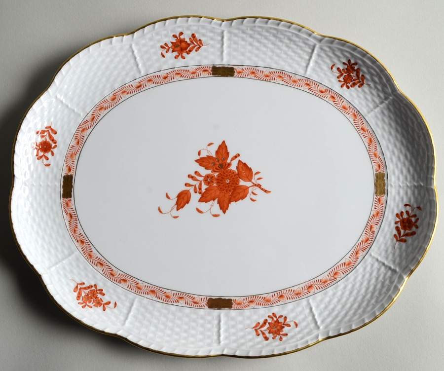 Chinese Bouquet Rust (AOG) 12" Oval Tray by Herend-1