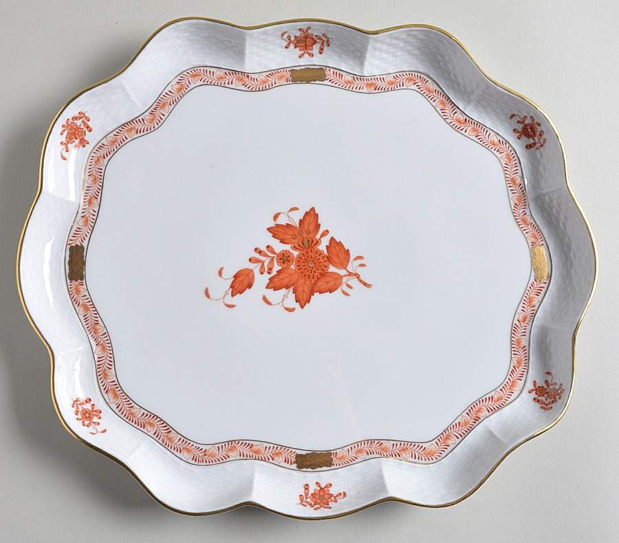Chinese Bouquet Rust (AOG) Large Scalloped Tray by Herend-1