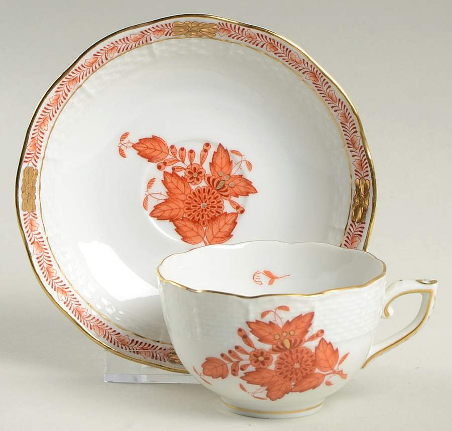 Chinese Bouquet Rust (AOG) Flat Demitasse Cup & Saucer Set by Herend-1