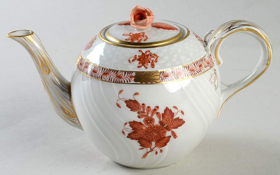 Chinese Bouquet Rust (AOG) Individual Teapot & Lid by Herend-1