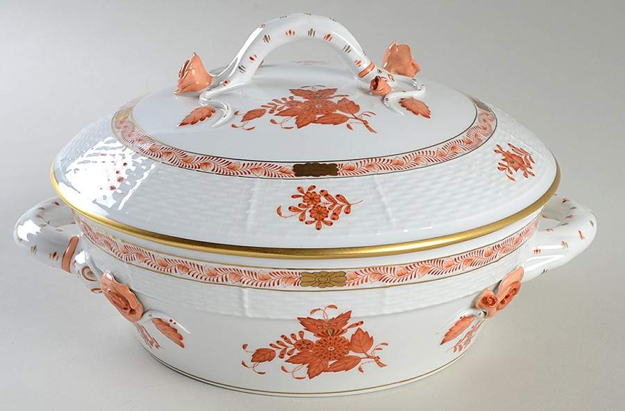 Chinese Bouquet Rust (AOG) Round Covered Vegetable by Herend-1