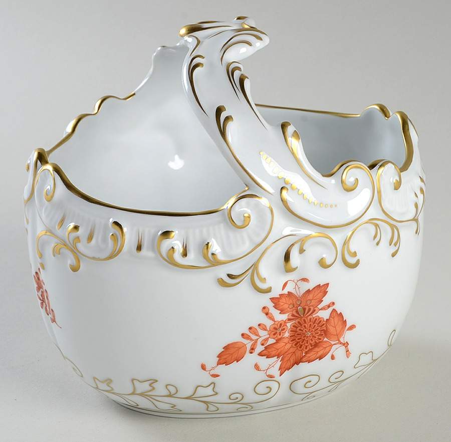 Chinese Bouquet Rust (AOG) Medium Basket with Handle by Herend-1