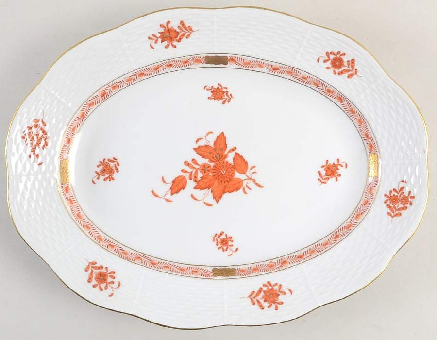 Chinese Bouquet Rust (AOG) 12" Oval Serving Platter by Herend-1
