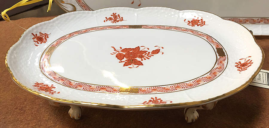 Chinese Bouquet Rust (AOG) 4 Toed Oval Tray by Herend-1