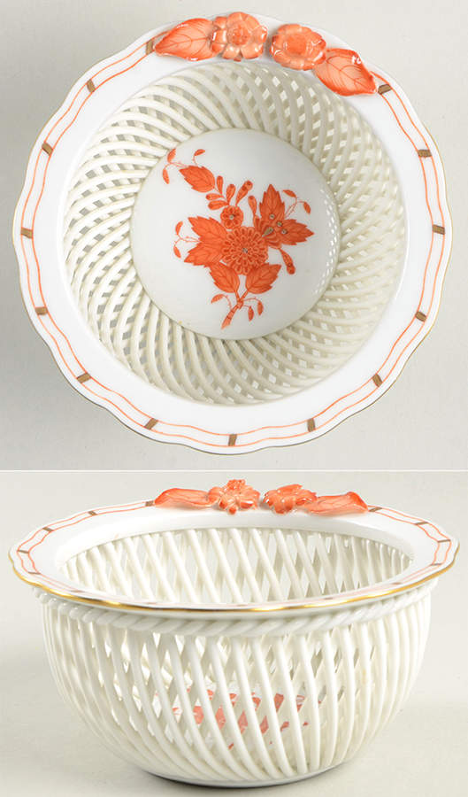 Chinese Bouquet Rust (AOG) 4" Small Round Open Weave Basket by Herend-1