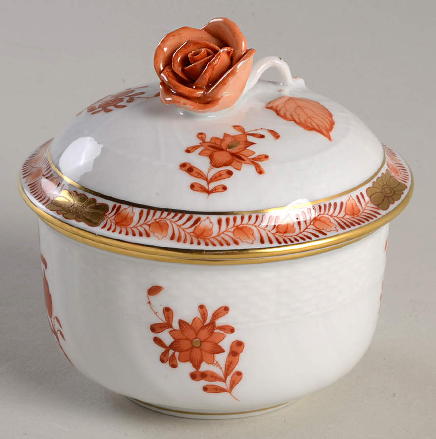 Chinese Bouquet Rust (AOG) Mini Sugar Bowl & Lid by Herend-1