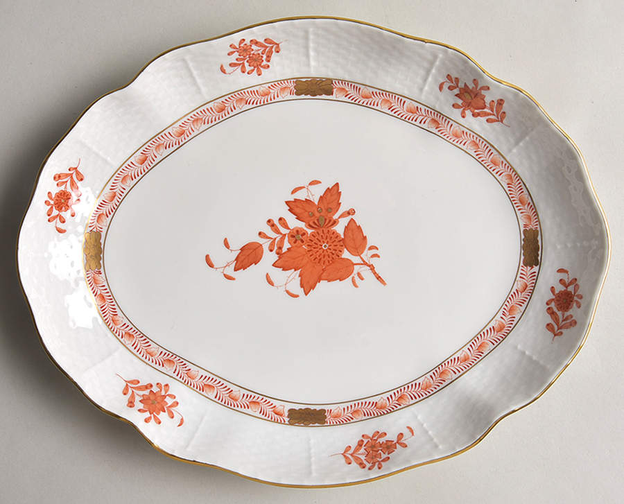 Chinese Bouquet Rust (AOG) 10" Oval Serving Platter by Herend-1