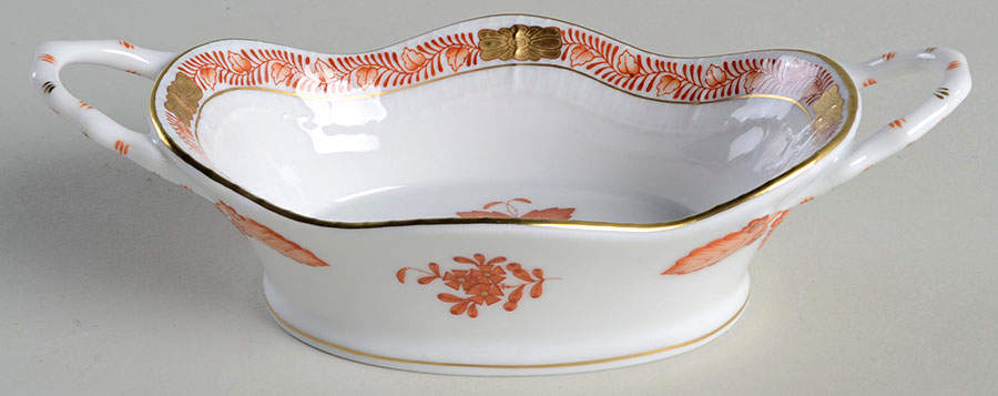 Chinese Bouquet Rust (AOG) 4" Oval Basket with Handles by Herend-1