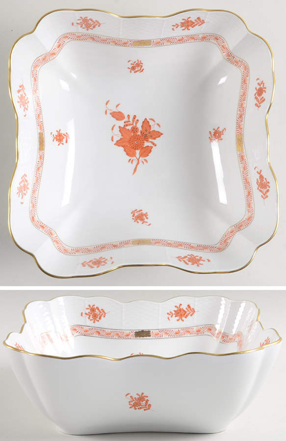 Chinese Bouquet Rust (AOG) 10" Square Salad Serving Bowl by Herend-1