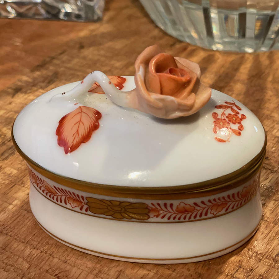 Chinese Bouquet Rust (AOG) Box-Oval/With Lid-Mini 3" by Herend-1