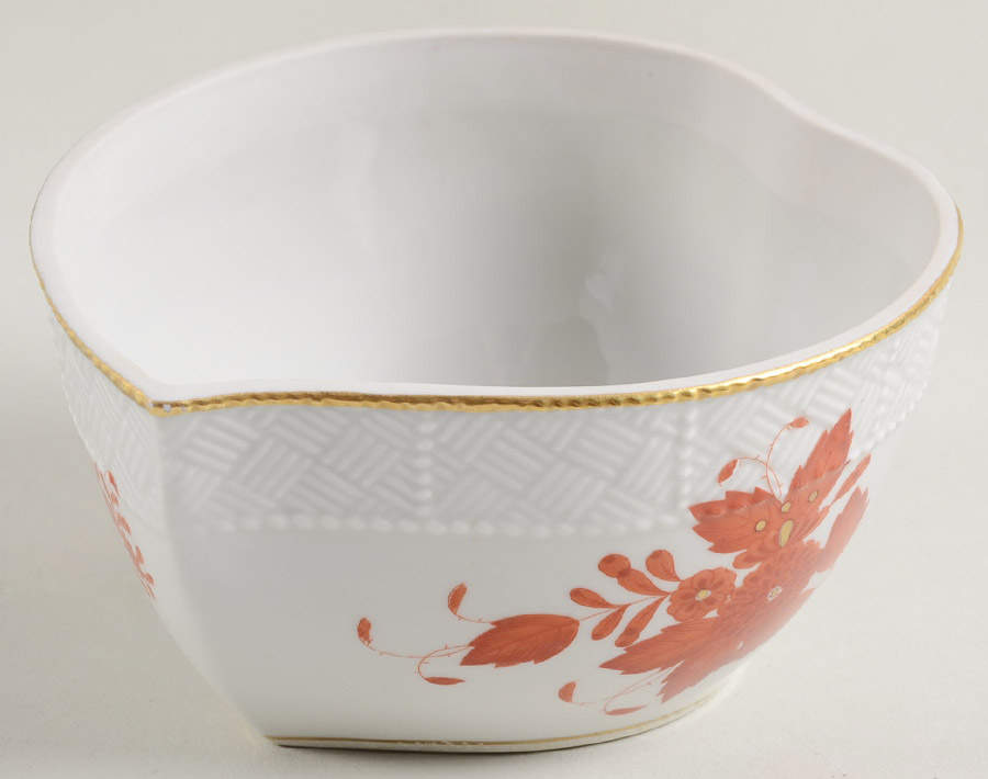 Chinese Bouquet Rust (AOG) 5" Heart Shape Bon Bon No Lid by Herend-1