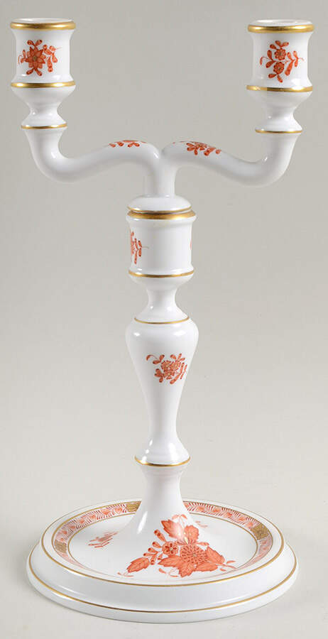 Chinese Bouquet Rust (AOG) Double Light Candlestick by Herend-1