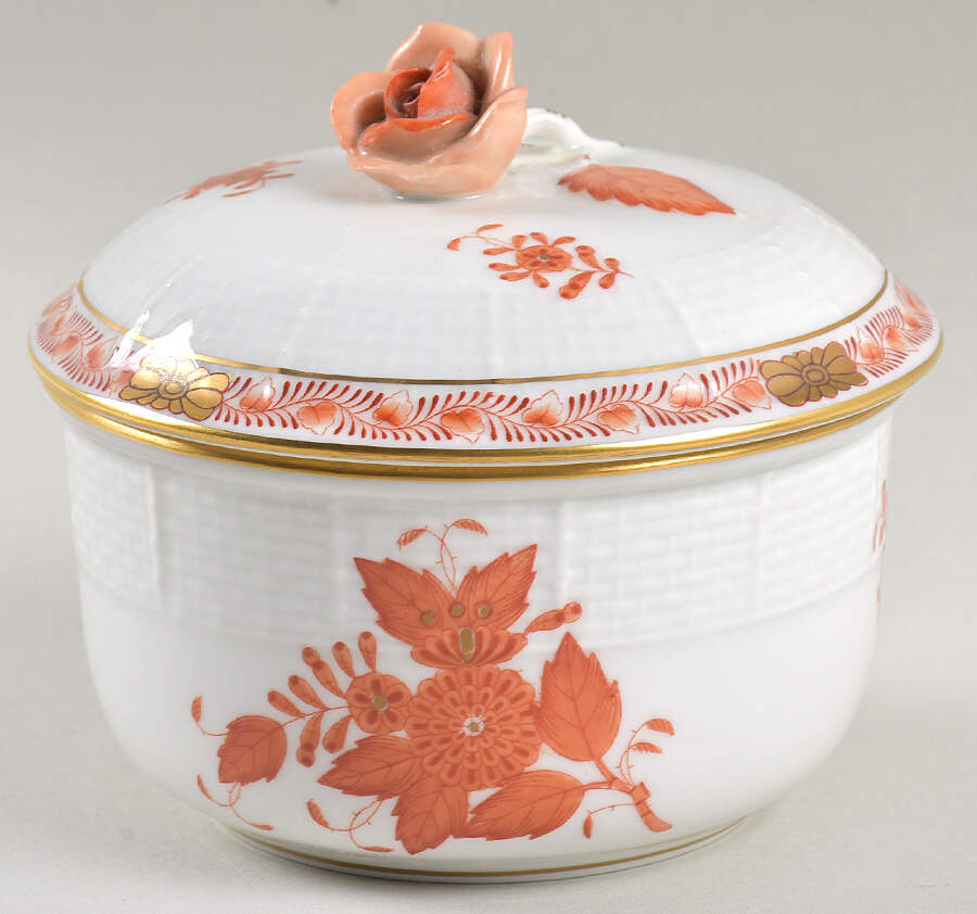 Chinese Bouquet Rust (AOG) Sugar Bowl & Lid by Herend-1