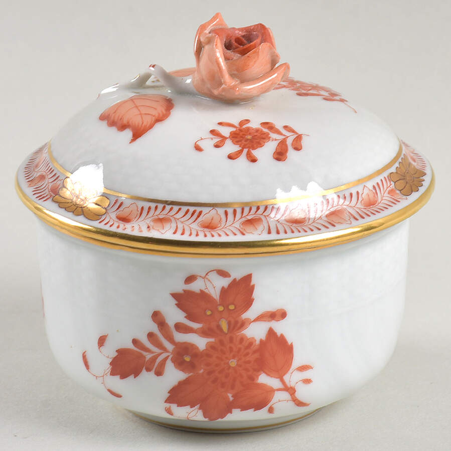 Chinese Bouquet Rust (AOG) Mini Sugar Bowl & Lid by Herend-1