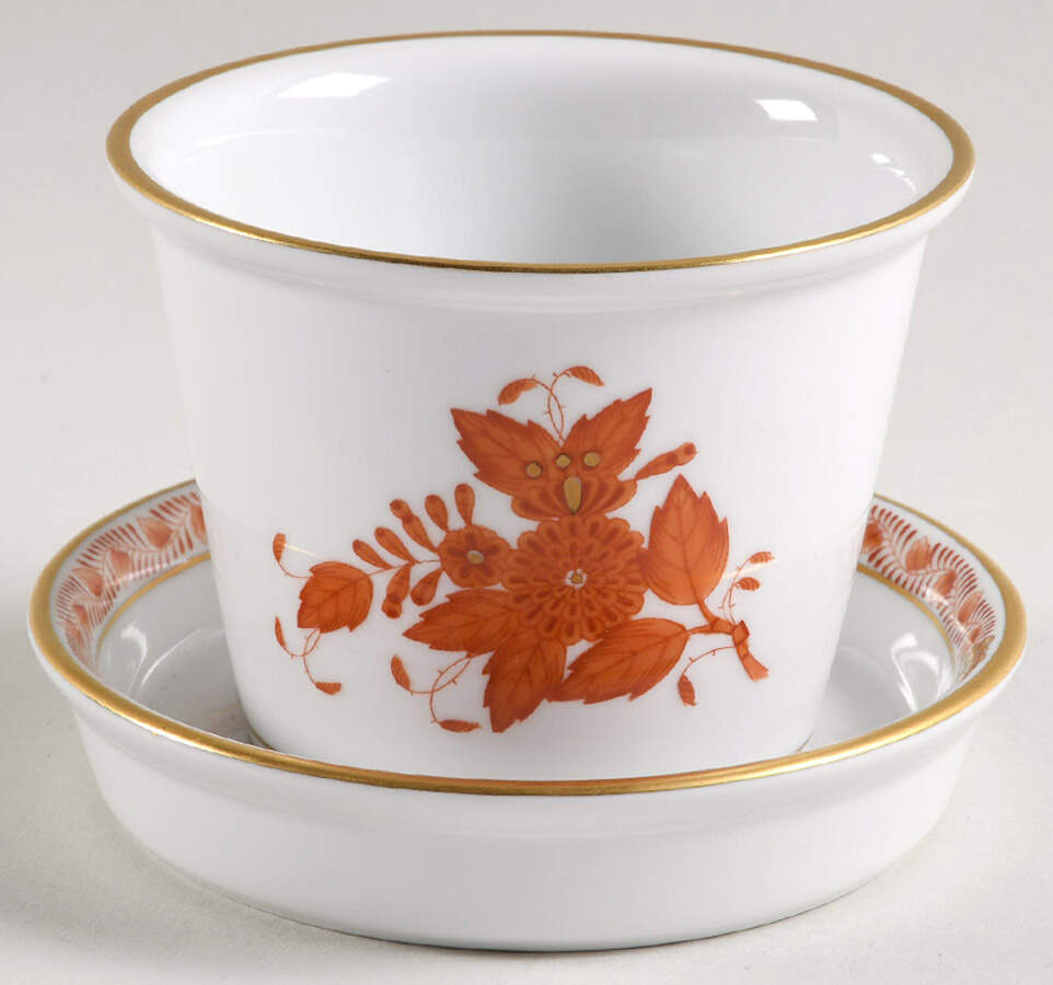 Chinese Bouquet Rust (AOG) 2" Flower Pot & Underplate by Herend-1