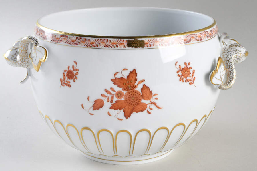 Chinese Bouquet Rust (AOG) Dolphin Handle & Finial Tureen No Lid by Herend-1