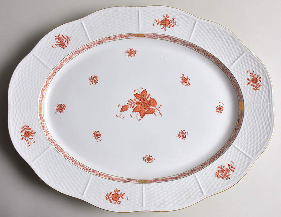 Chinese Bouquet Rust (AOG) 18" Oval Serving Platter by Herend-1