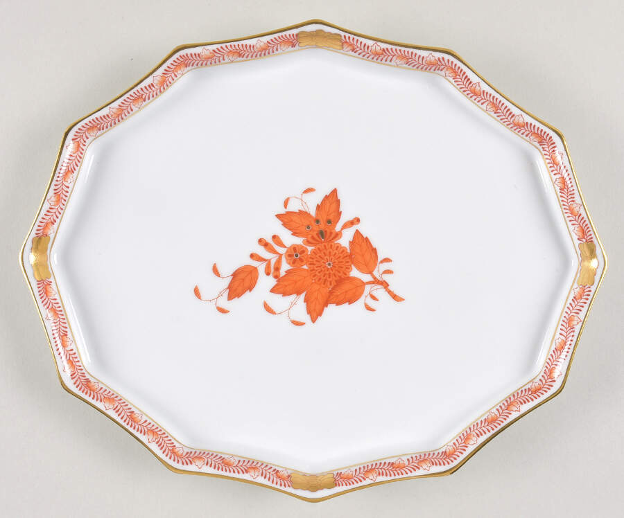 Chinese Bouquet Rust (AOG) 9" Scalloped Tray by Herend-1
