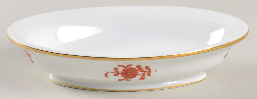 Chinese Bouquet Rust (AOG) Oval Box W/Mandarin Finial No Lid by Herend-1