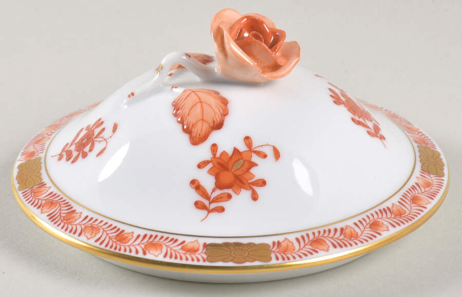 Chinese Bouquet Rust (AOG) Lid for 4" Candy Box by Herend-1