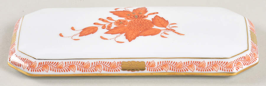 Chinese Bouquet Rust (AOG) Lid for Oblong Box by Herend-1