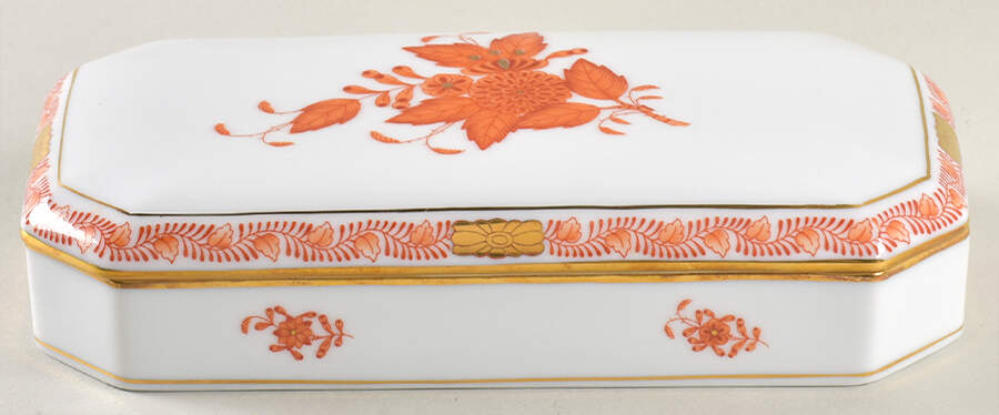 Chinese Bouquet Rust (AOG) Oblong Box & Lid by Herend-1