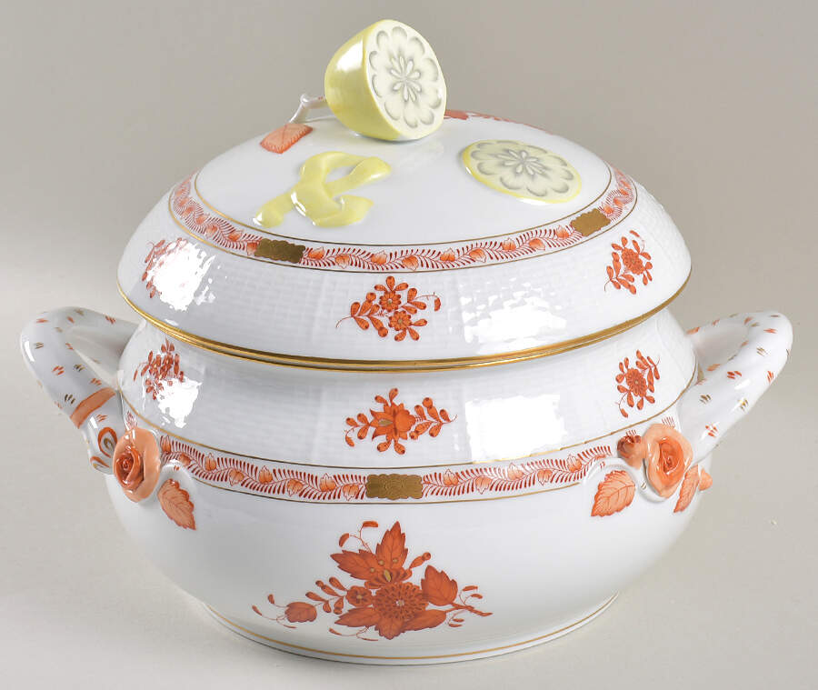 Chinese Bouquet Rust (AOG) Bean Pot & Lid by Herend-1