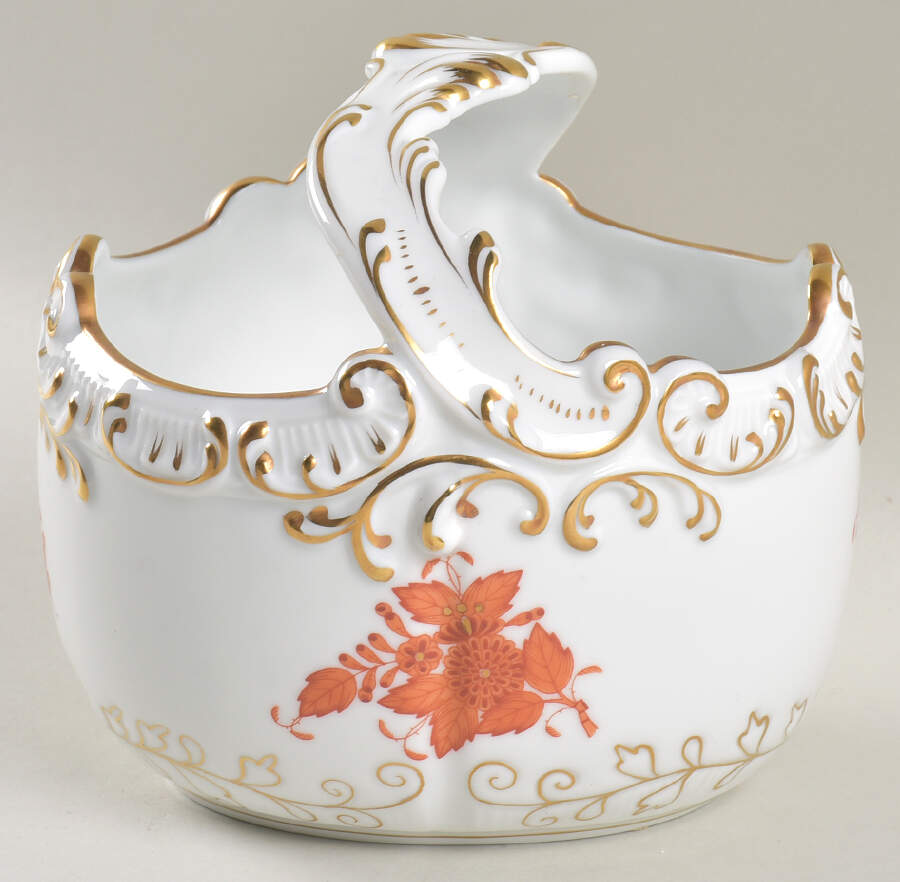 Chinese Bouquet Rust (AOG) 6" Handled Basket by Herend-1
