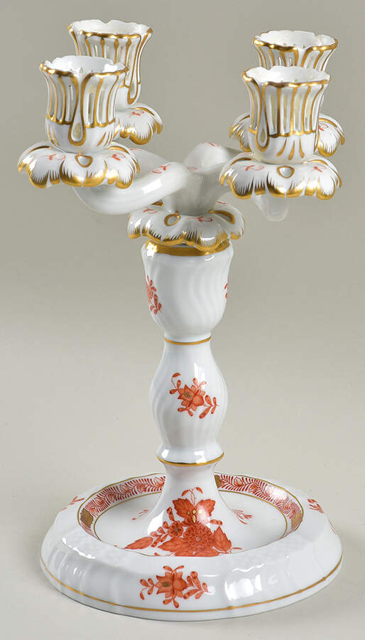 Chinese Bouquet Rust (AOG) Four Light Candlestick by Herend-1
